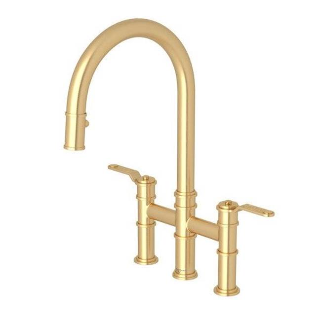 Rohl - ArmstrongE Pull-Down Bridge Kitchen Faucet With C-Spout - Satin English Gold