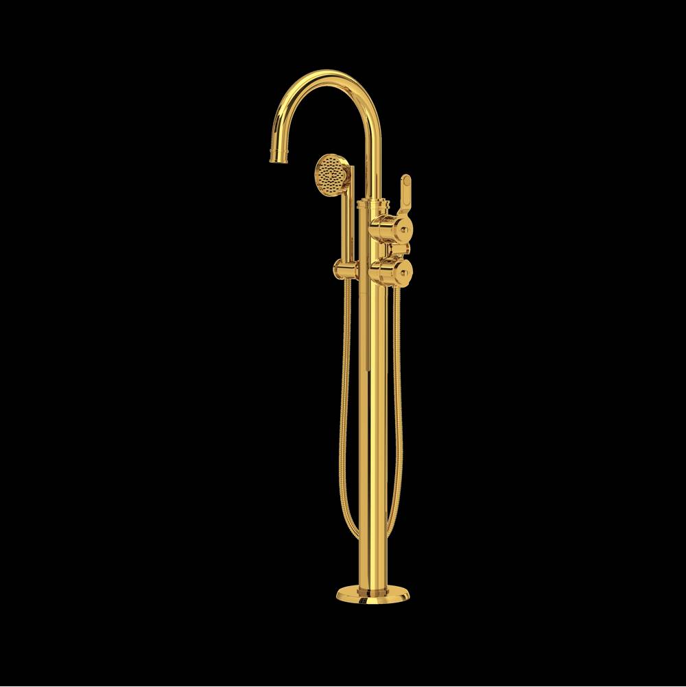 Rohl - ArmstrongE Single Hole Floor Mount Tub Filler Trim With C-Spout - Unlacquered Brass