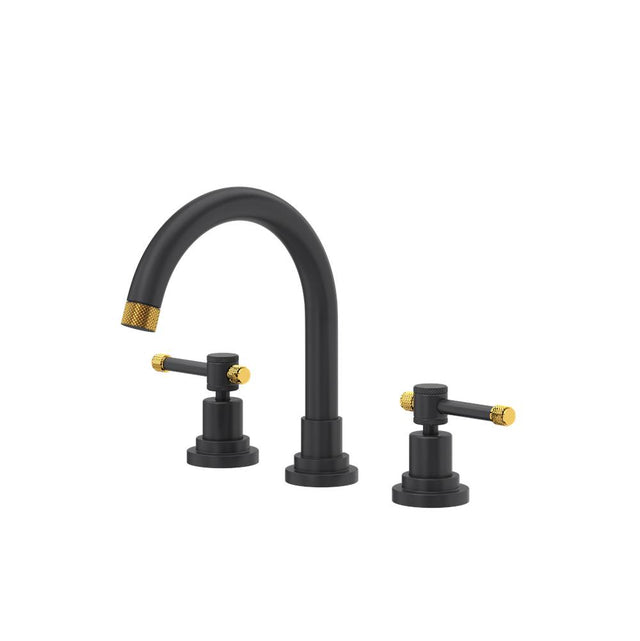 Rohl - CampoE Widespread Lavatory Faucet With C-Spout - Matte Black With Unlacquered Brass