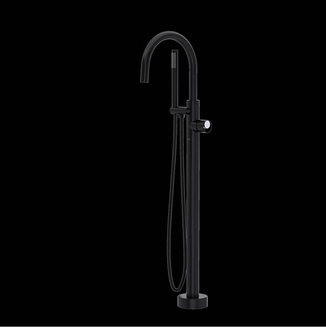 Rohl - EclissiE Single Hole Floor Mount Tub Filler Trim With C-Spout - Matte Black With Polished Chrome