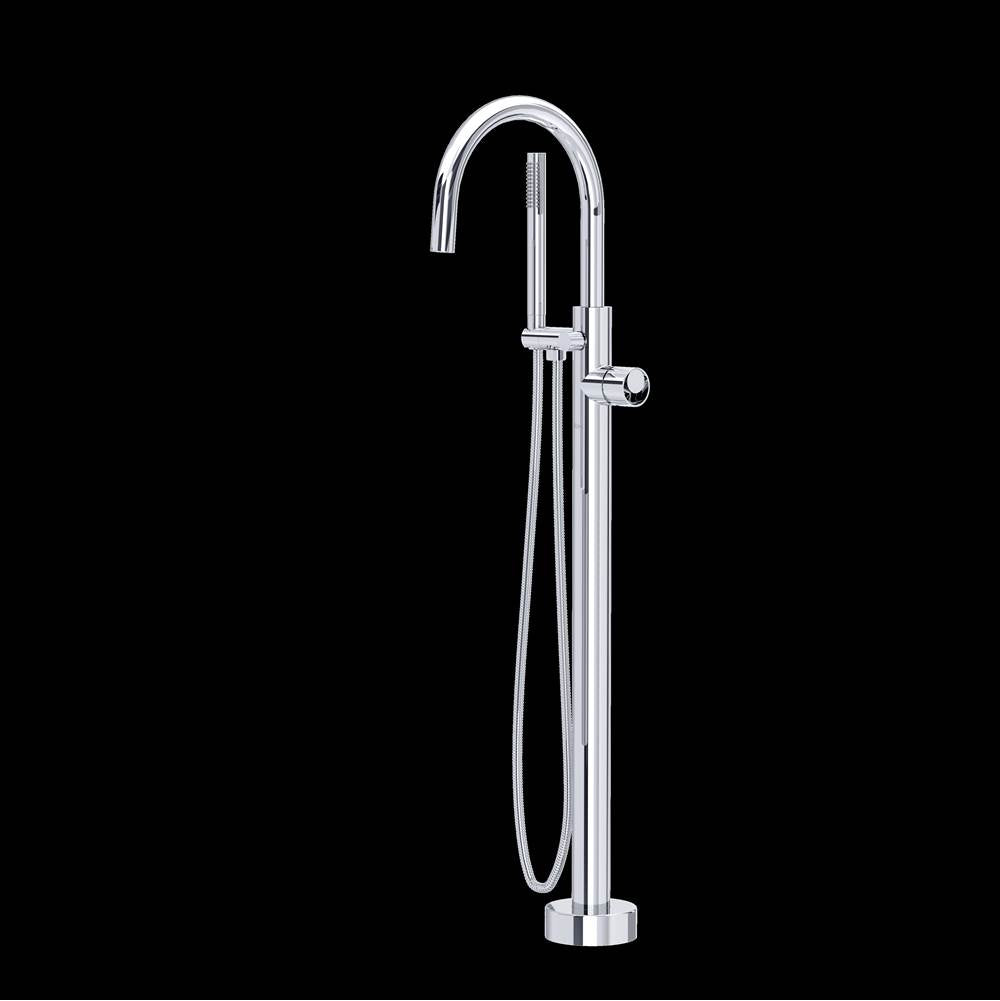 Rohl - EclissiE Single Hole Floor Mount Tub Filler Trim With C-Spout - Polished Chrome