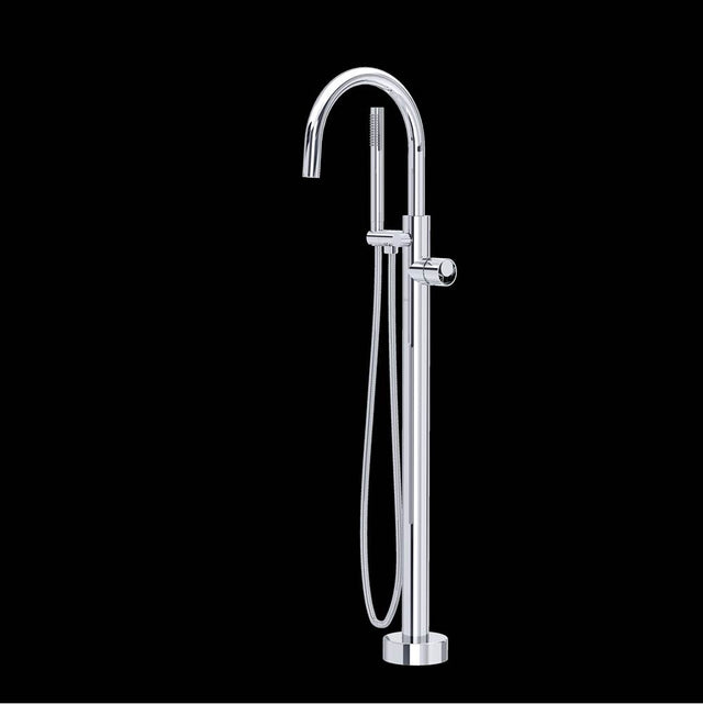 Rohl - EclissiE Single Hole Floor Mount Tub Filler Trim With C-Spout - Polished Chrome