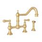 Rohl - EdwardianE Extended Spout Bridge Kitchen Faucet With Side Spray - Satin English Gold