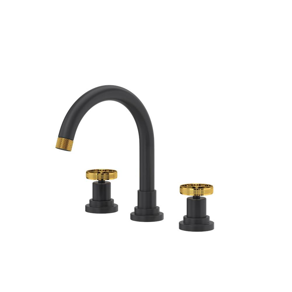 Rohl - CampoE Widespread Lavatory Faucet With C-Spout - Matte Black With Unlacquered Brass
