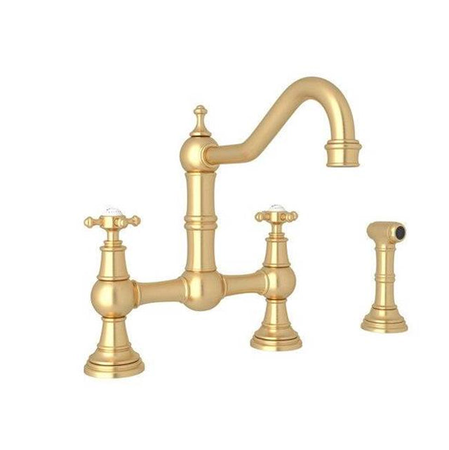 Rohl - EdwardianE Bridge Kitchen Faucet With Side Spray - Satin English Gold