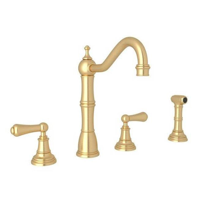 Rohl - EdwardianE Two Handle Kitchen Faucet With Side Spray - Satin English Gold