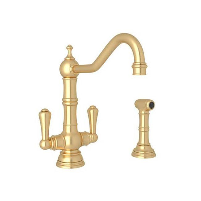 Rohl - EdwardianE Two Handle Kitchen Faucet With Side Spray - Satin English Gold