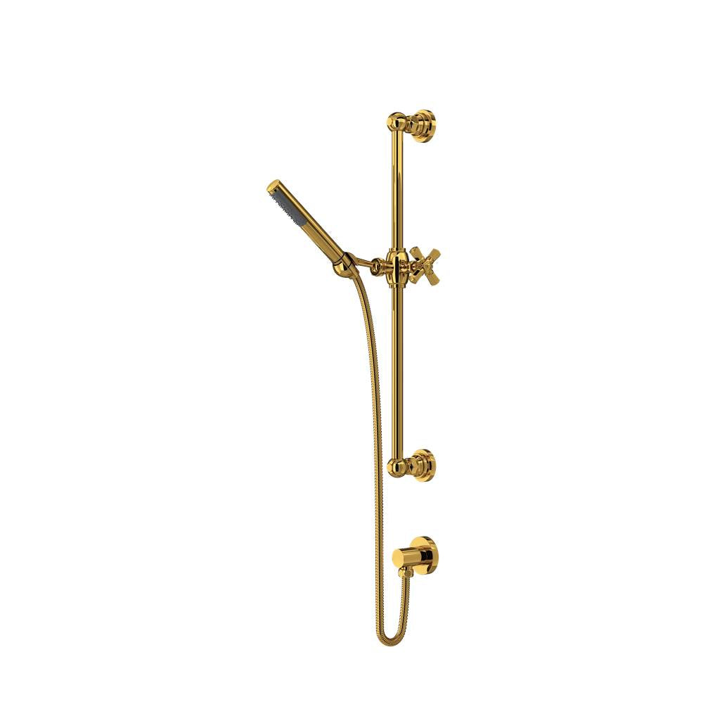 Rohl - Handshower Set With 21'' Slide Bar and Single Function Handshower - Unlacquered Brass