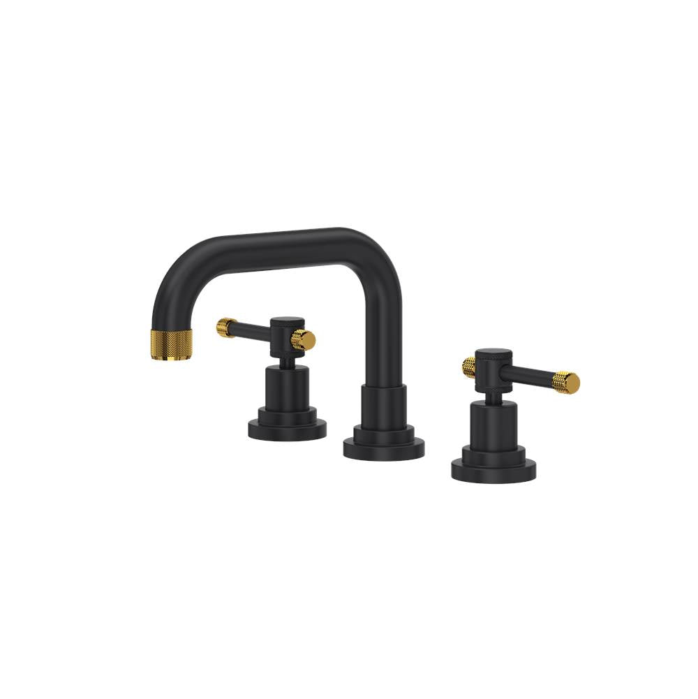 Rohl - CampoE Widespread Lavatory Faucet With U-Spout - Matte Black With Unlacquered Brass