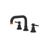 Rohl - CampoE Widespread Lavatory Faucet With U-Spout - Matte Black With Unlacquered Brass