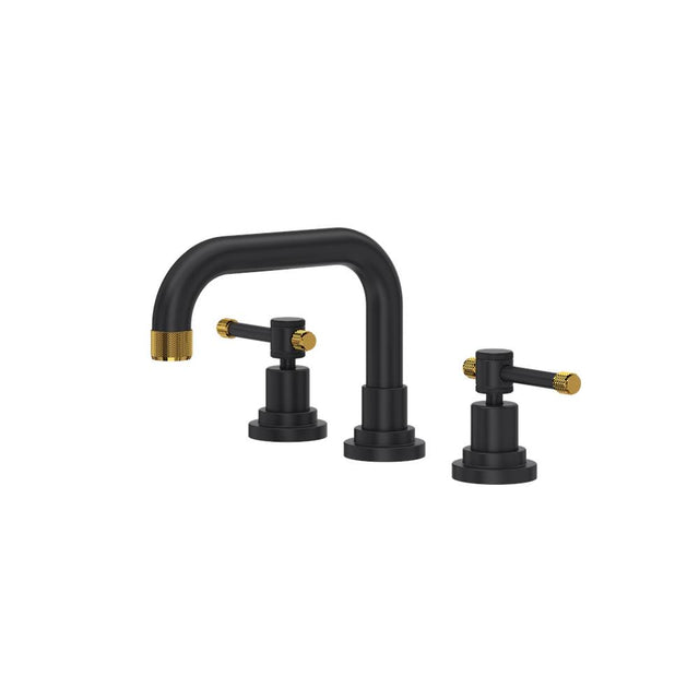 Rohl - CampoE Widespread Lavatory Faucet With U-Spout - Matte Black With Unlacquered Brass