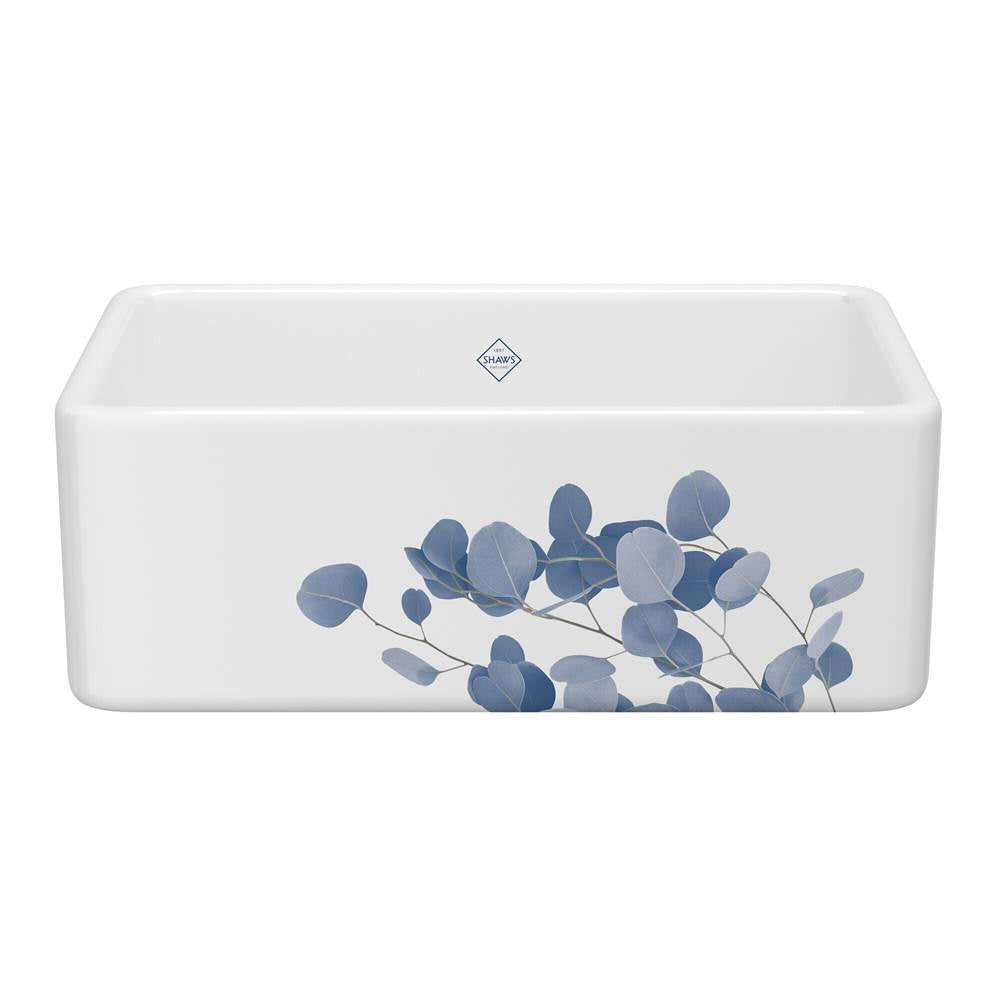 Rohl - ShakerE 30'' Single Bowl Farmhouse Apron Front Fireclay Kitchen Sink With Eucalyptus Design - Eucalyptus Blue With Silver