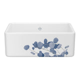 Rohl - ShakerE 30'' Single Bowl Farmhouse Apron Front Fireclay Kitchen Sink With Eucalyptus Design - Eucalyptus Blue With Silver