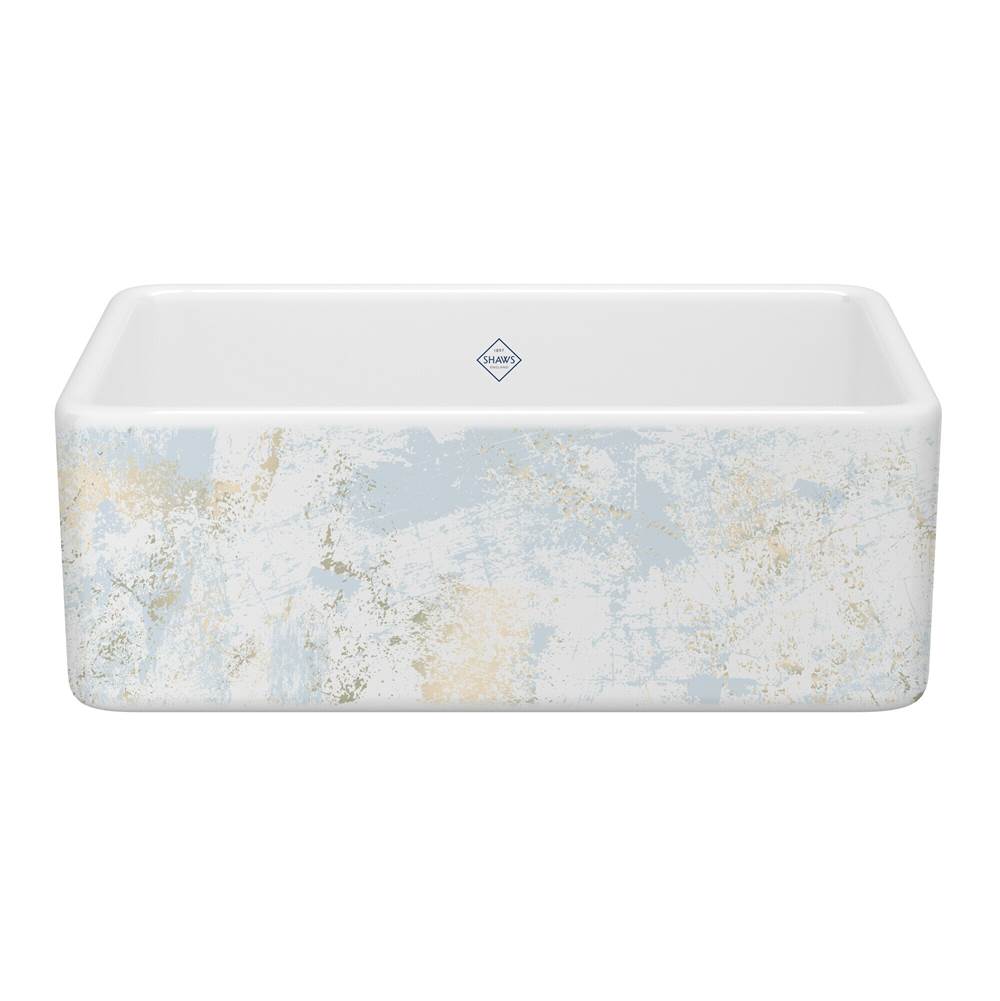 Rohl - ShakerE 30'' Single Bowl Farmhouse Apron Front Fireclay Kitchen Sink With Patina Design - Patina Blue With Gold