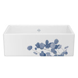 Rohl - ShakerE 33'' Single Bowl Farmhouse Apron Front Fireclay Kitchen Sink With Eucalyptus Design - Eucalyptus Blue With Silver