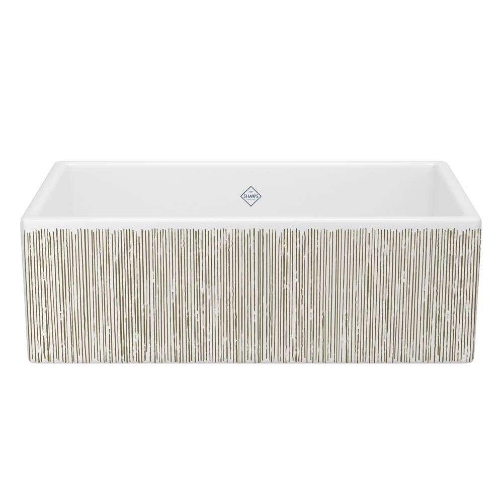Rohl - ShakerE 33'' Single Bowl Farmhouse Apron Front Fireclay Kitchen Sink With Lines Design - Lines Gold