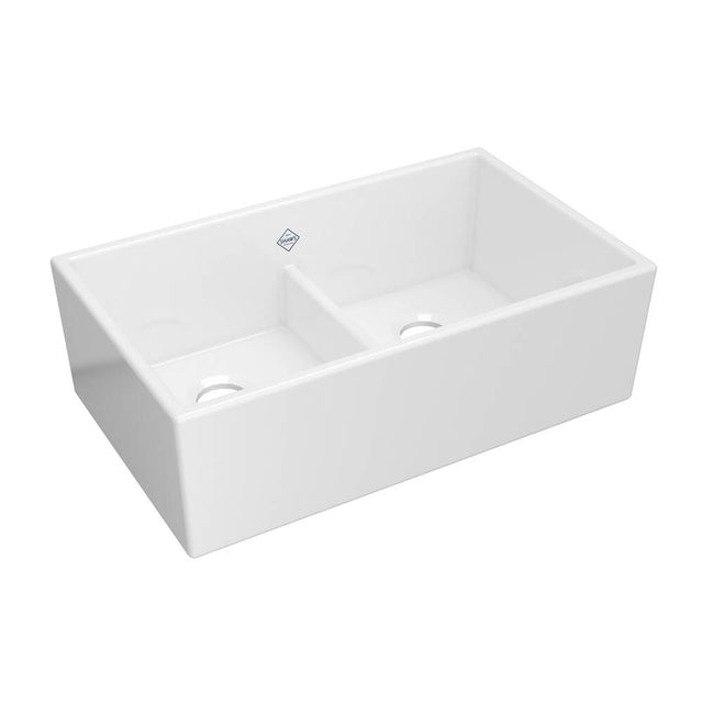Rohl - ShakerE 33'' Low Divide Double Bowl Apron Front Fireclay Kitchen Sink - White (WH)