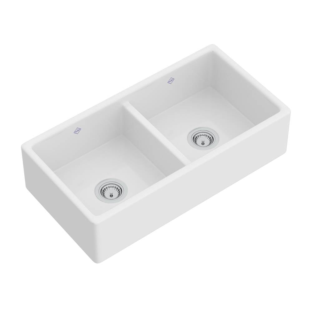 Rohl - ShakerE 35'' Double Bowl Farmhouse Apron Front Fireclay Kitchen Sink - White (WH)
