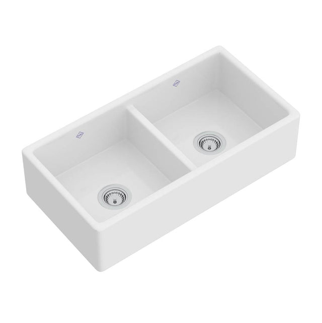 Rohl - ShakerE 35'' Double Bowl Farmhouse Apron Front Fireclay Kitchen Sink - White (WH)