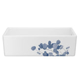 Rohl - ShakerE 36'' Single Bowl Farmhouse Apron Front Fireclay Kitchen Sink With Eucalyptus Design - Eucalyptus Blue With Silver