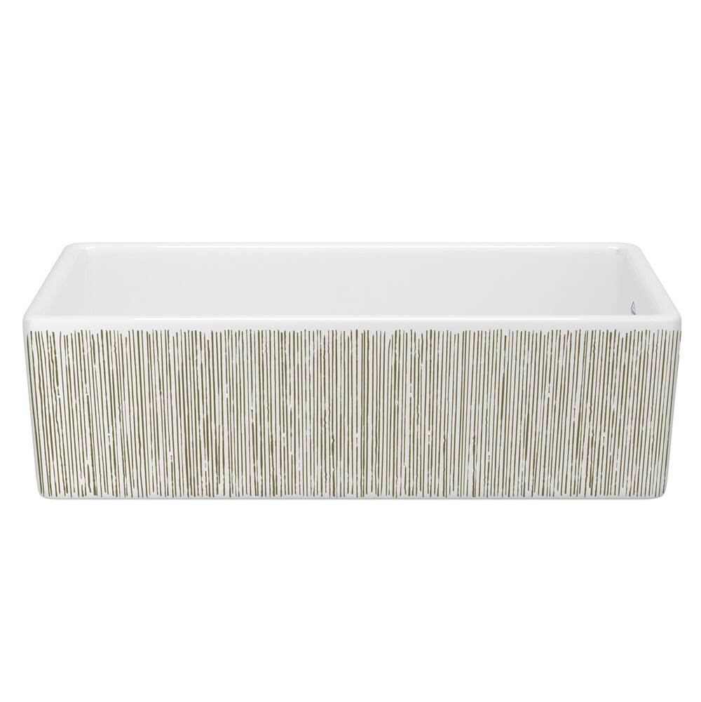 Rohl - ShakerE 36'' Single Bowl Farmhouse Apron Front Fireclay Kitchen Sink With Lines Design - Lines Gold