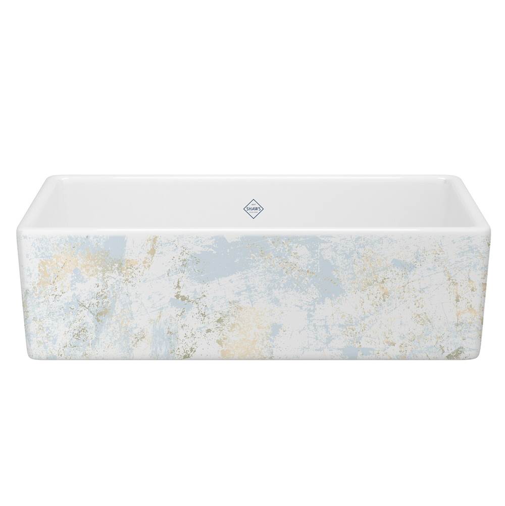 Rohl - ShakerE 36'' Single Bowl Farmhouse Apron Front Fireclay Kitchen Sink With Patina Design - Patina Blue With Gold
