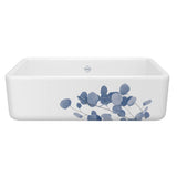 Rohl - LancasterE 33'' Single Bowl Farmhouse Apron Front Fireclay Kitchen Sink With Eucalyptus Design - Eucalyptus Blue With Silver