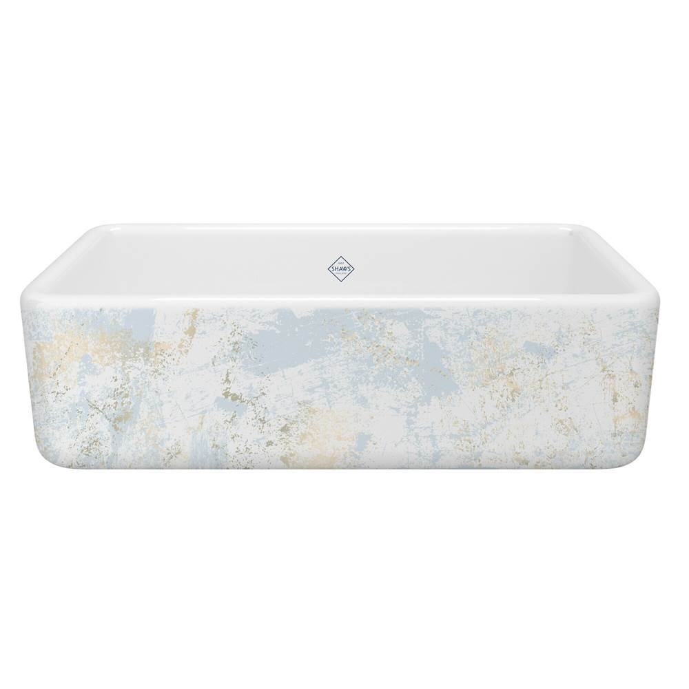 Rohl - LancasterE 33'' Single Bowl Farmhouse Apron Front Fireclay Kitchen Sink With Patina Design - Patina Blue With Gold