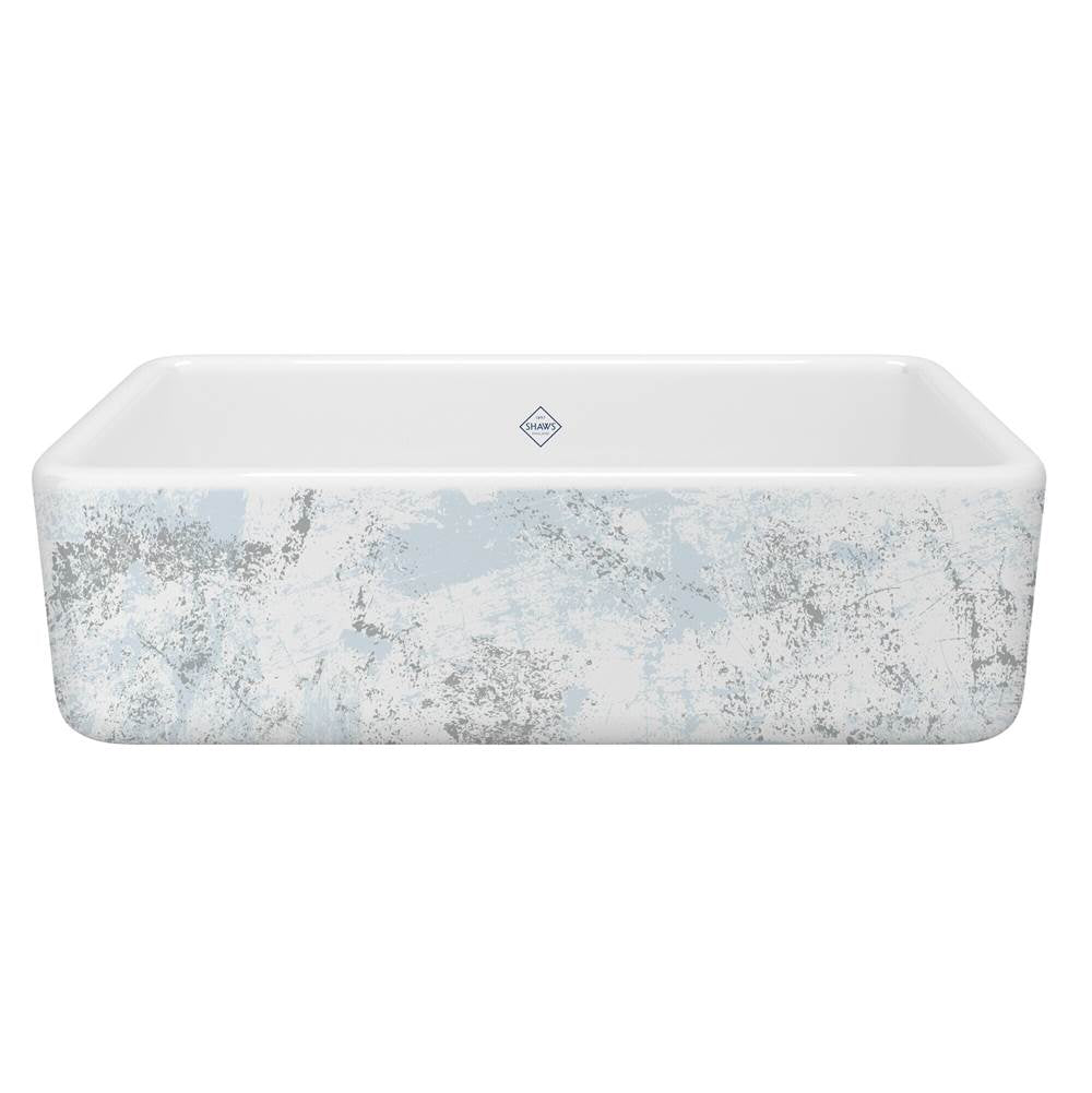 Rohl - LancasterE 33'' Single Bowl Farmhouse Apron Front Fireclay Kitchen Sink With Patina Design - Patina Blue With Silver