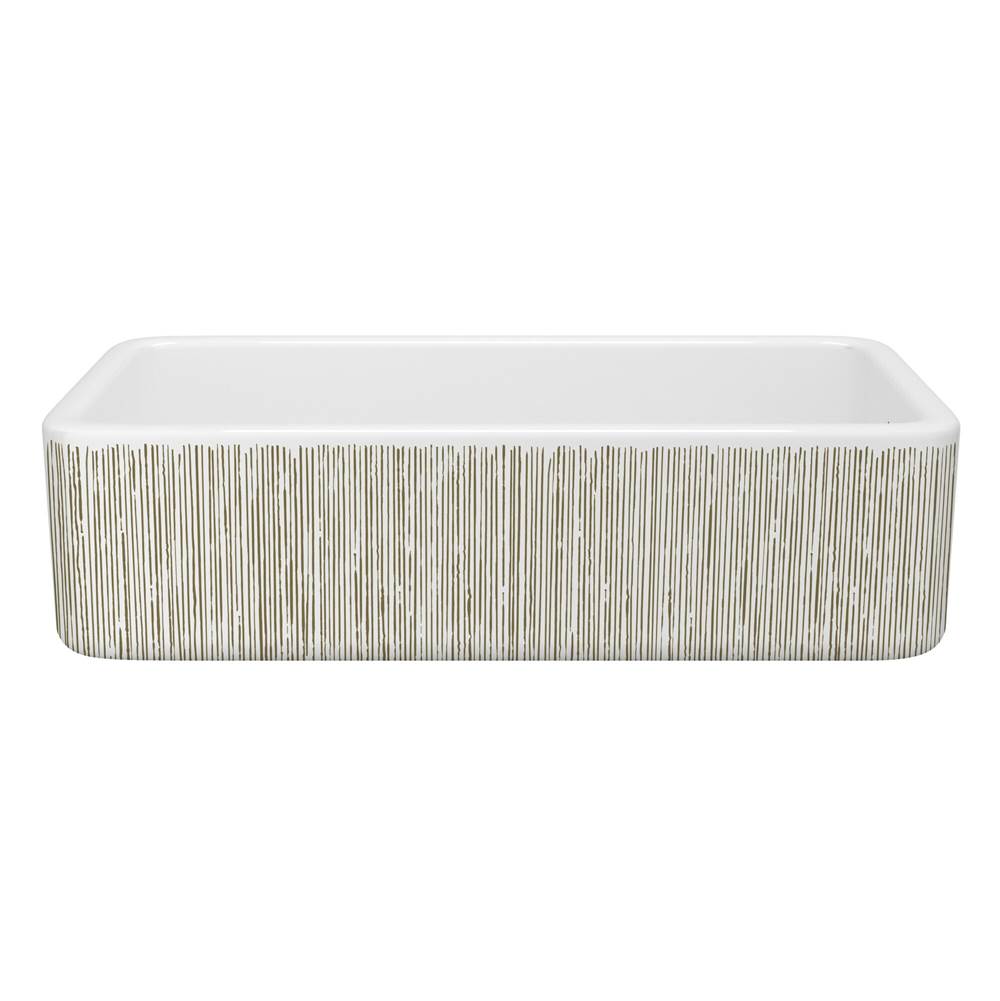 Rohl - LancasterE 36'' Single Bowl Farmhouse Apron Front Fireclay Kitchen Sink With Lines Design - Lines Gold