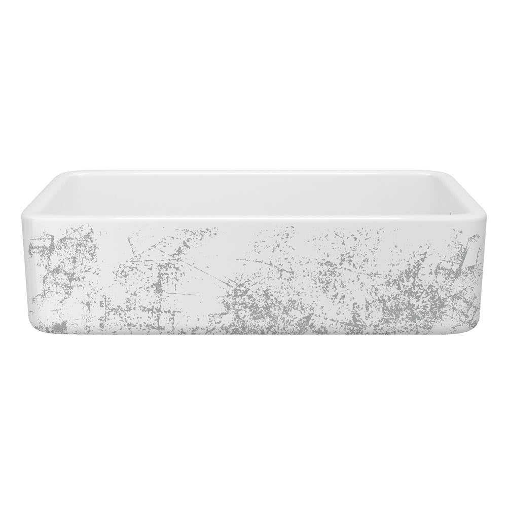 Rohl - LancasterE 36'' Single Bowl Farmhouse Apron Front Fireclay Kitchen Sink With Metallic Design - Metallic Silver