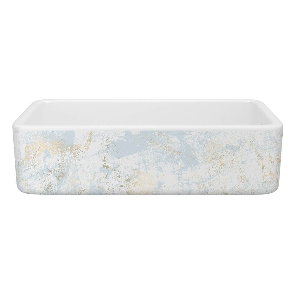 Rohl - LancasterE 36'' Single Bowl Farmhouse Apron Front Fireclay Kitchen Sink With Patina Design - Patina Blue With Gold
