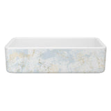Rohl - LancasterE 36'' Single Bowl Farmhouse Apron Front Fireclay Kitchen Sink With Patina Design - Patina Blue With Gold