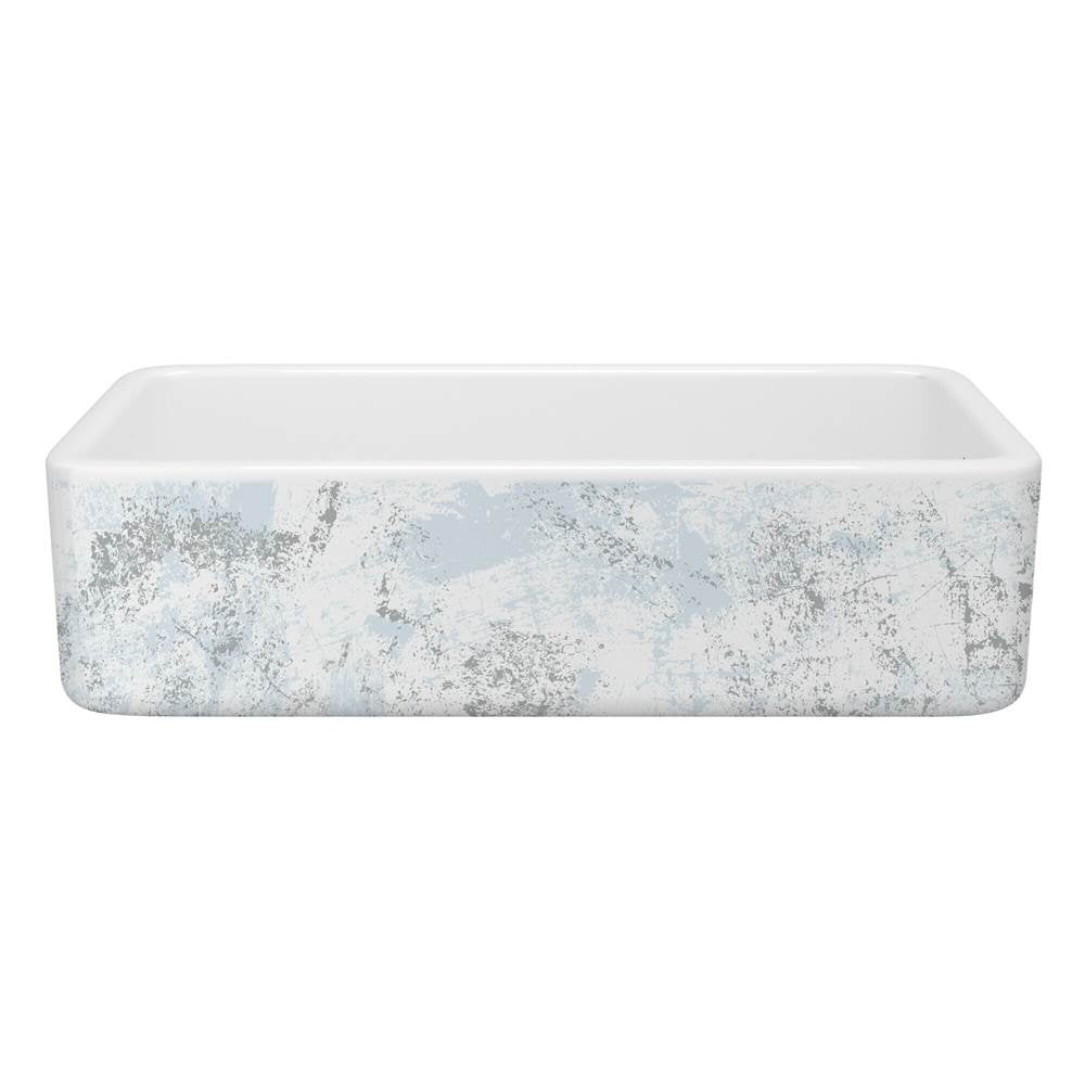 Rohl - LancasterE 36'' Single Bowl Farmhouse Apron Front Fireclay Kitchen Sink With Patina Design - Patina Blue With Silver