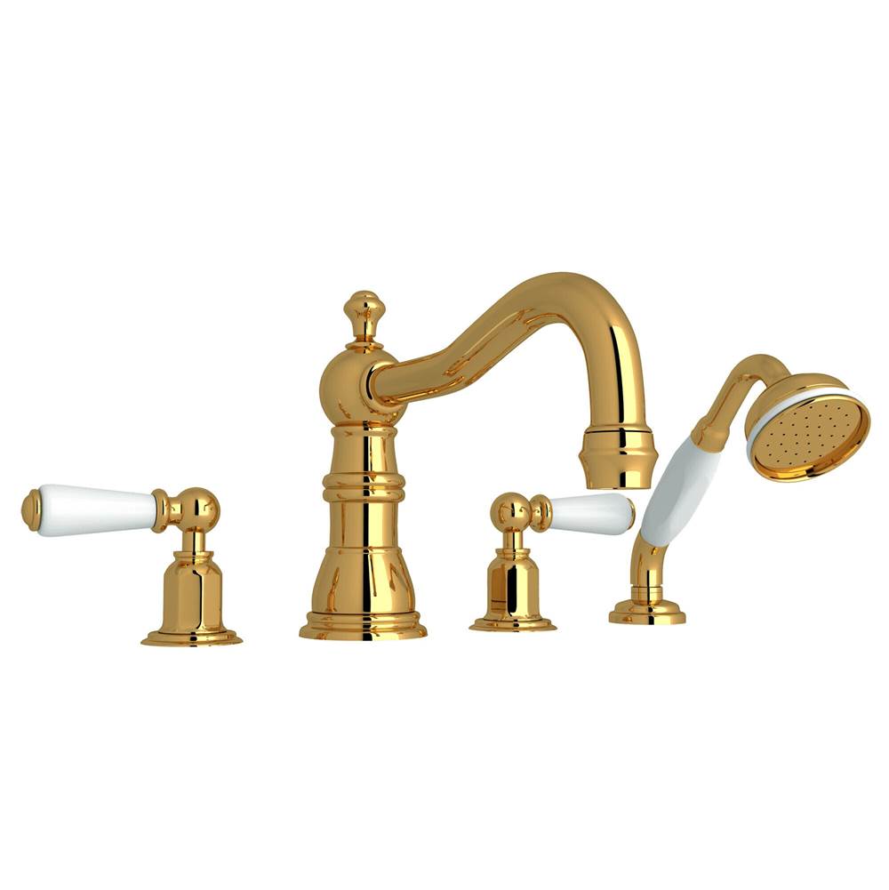 Rohl - EdwardianE 4-Hole Deck Mount Tub Filler With Column Spout - Unlacquered Brass
