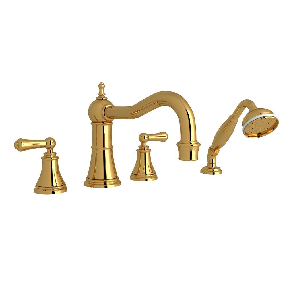 Rohl - Georgian EraE 4-Hole Deck Mount Tub Filler With Column Spout - Unlacquered Brass