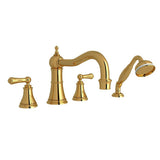 Rohl - Georgian EraE 4-Hole Deck Mount Tub Filler With Column Spout - Unlacquered Brass