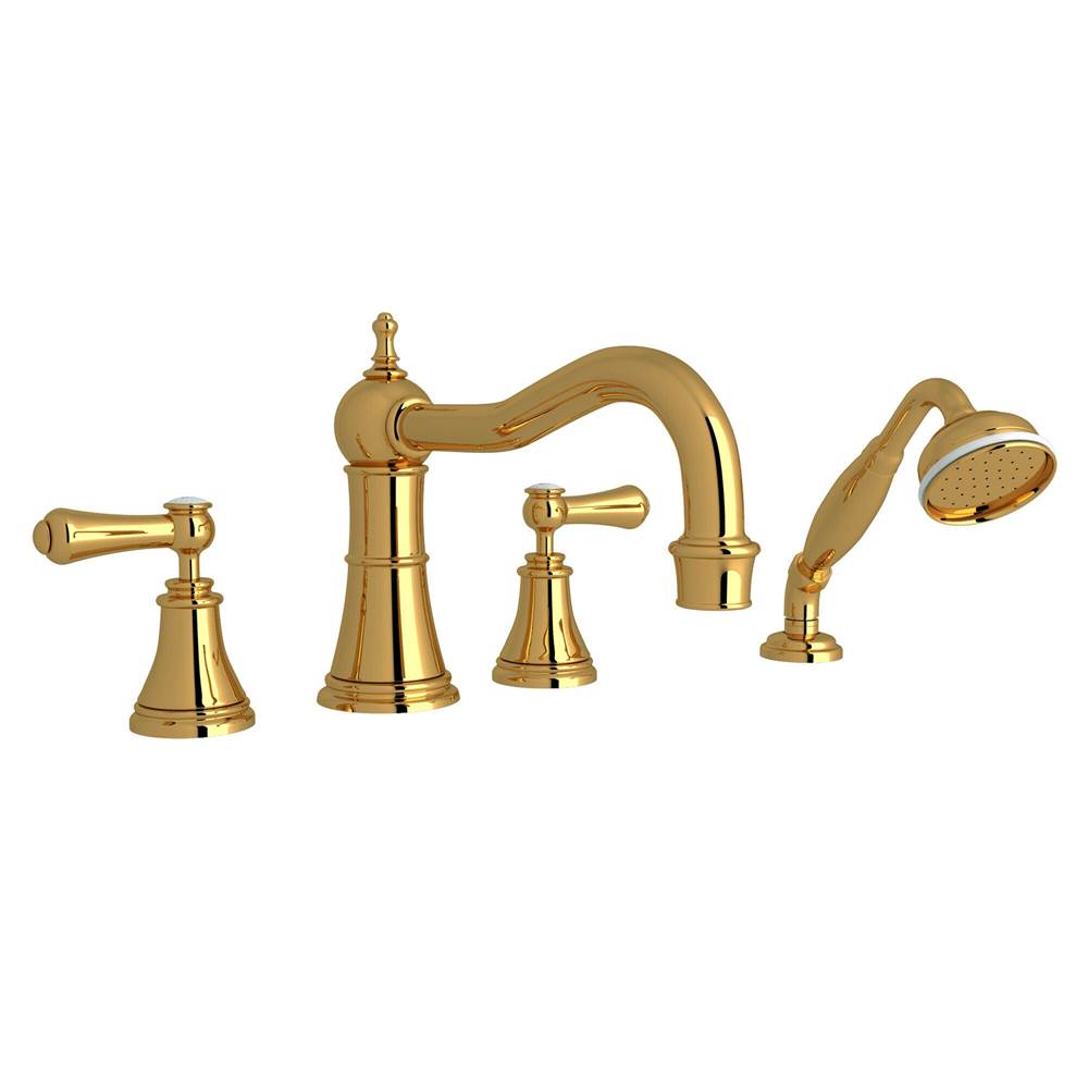 Rohl - Georgian EraE 4-Hole Deck Mount Tub Filler With Column Spout - Unlacquered Brass
