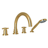 Rohl - HolbornE 4-Hole Deck Mount Tub Filler With C-Spout - Unlacquered Brass