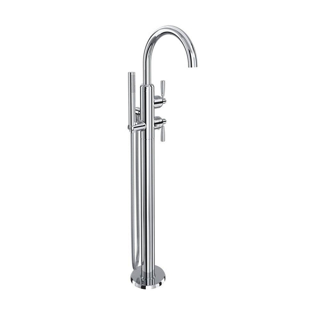 Rohl - HolbornE Single Hole Floor Mount Tub Filler Trim With C-Spout - Polished Chrome