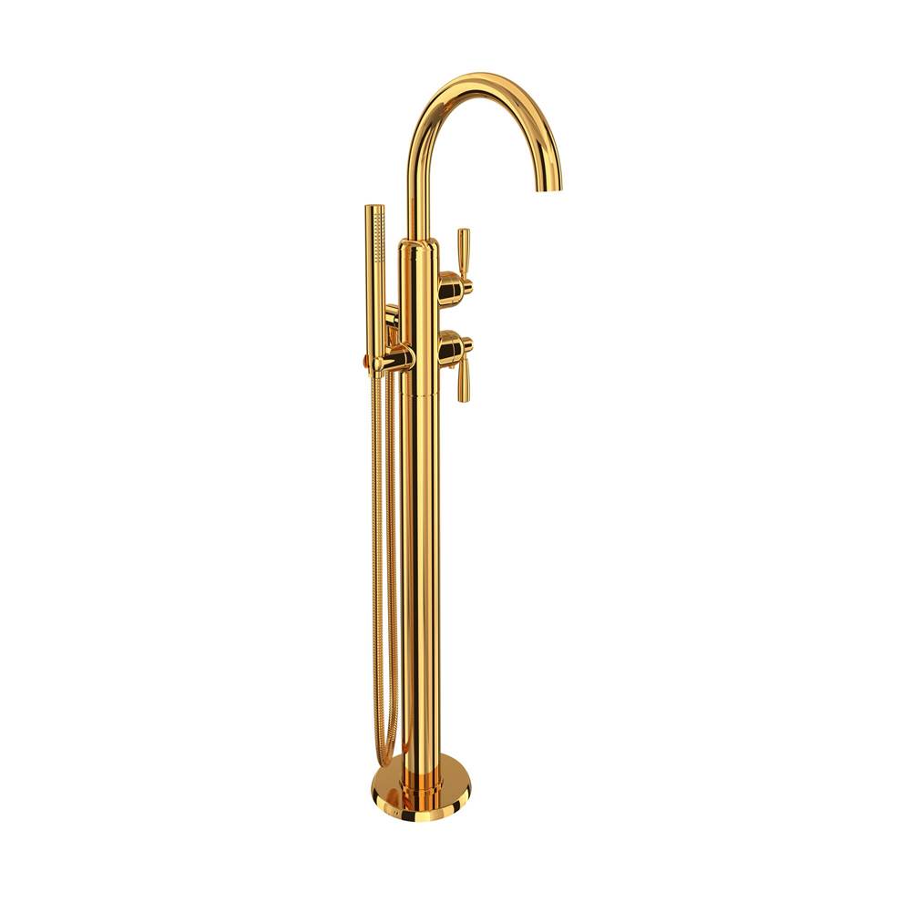 Rohl - HolbornE Single Hole Floor Mount Tub Filler Trim With C-Spout - English Gold