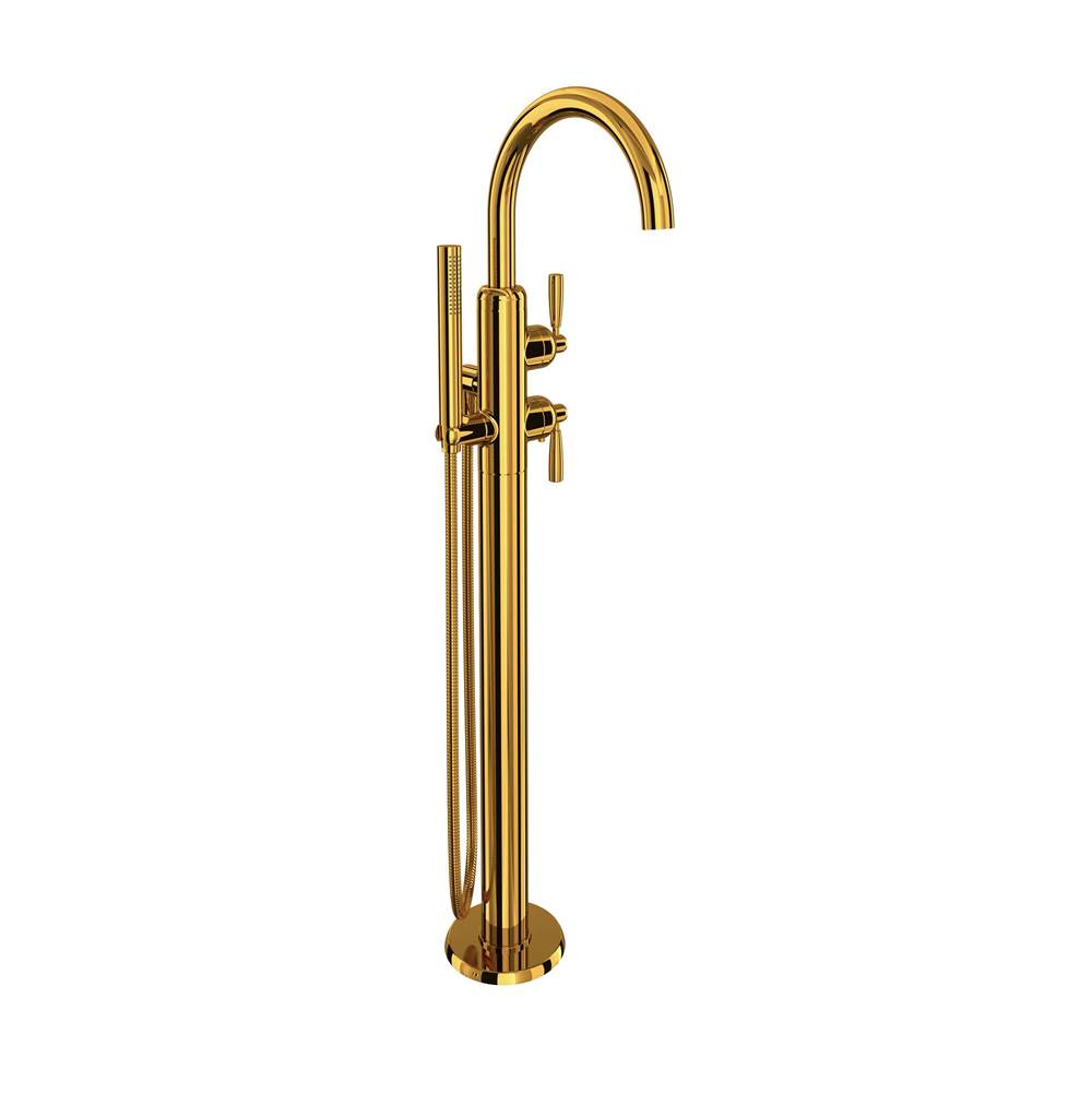 Rohl - HolbornE Single Hole Floor Mount Tub Filler Trim With C-Spout - Unlacquered Brass