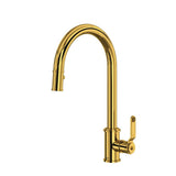 Rohl - ArmstrongE Pull-Down Kitchen Faucet With C-Spout - Unlacquered Brass
