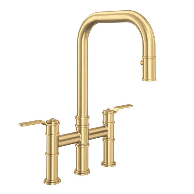 Rohl - ArmstrongE Pull-Down Bridge Kitchen Faucet With U-Spout - Satin English Gold