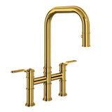 Rohl - ArmstrongE Pull-Down Bridge Kitchen Faucet With U-Spout - Unlacquered Brass