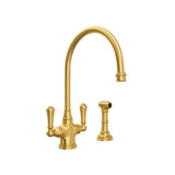 Rohl - Georgian EraE Two Handle Kitchen Faucet With Side Spray - Unlacquered Brass