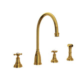 Rohl - Georgian EraE Two Handle Kitchen Faucet With Side Spray - Unlacquered Brass