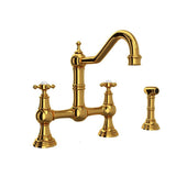 Rohl - EdwardianE Bridge Kitchen Faucet With Side Spray - Unlacquered Brass