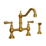 Rohl - EdwardianE Bridge Kitchen Faucet With Side Spray - Unlacquered Brass