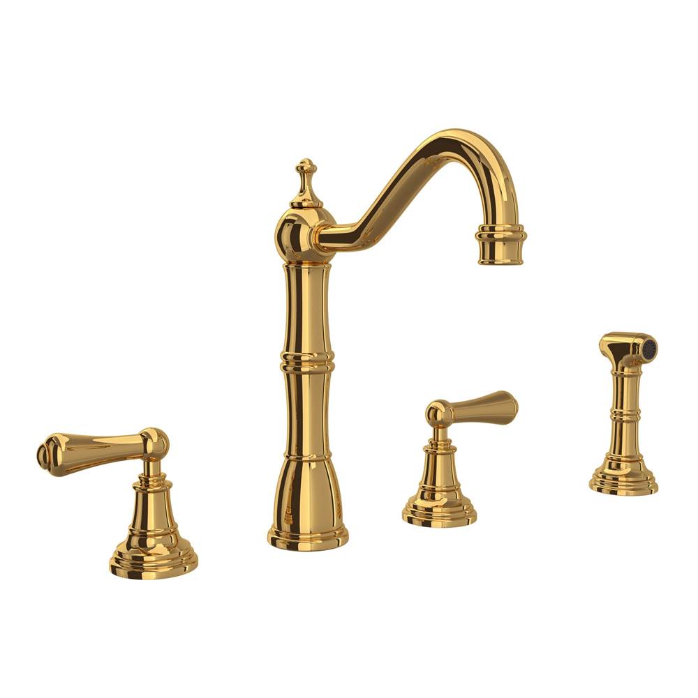 Rohl - EdwardianE Two Handle Kitchen Faucet With Side Spray - Unlacquered Brass